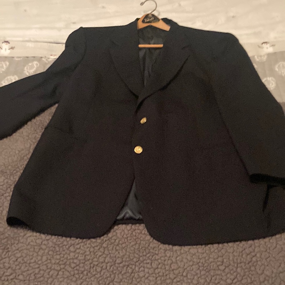 Men’s navy blue wool sport coat 46L